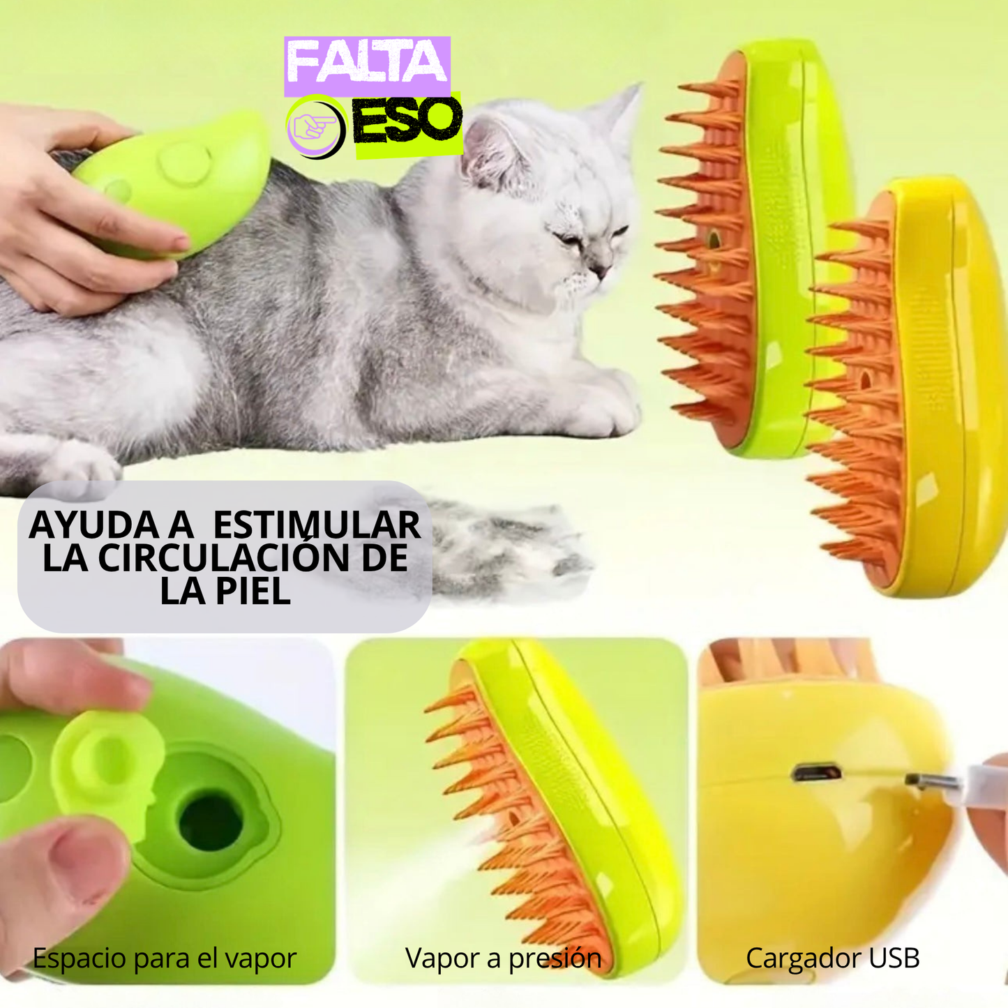 CEPILLO A VAPOR PARA MASCOTAS 3 EN 1