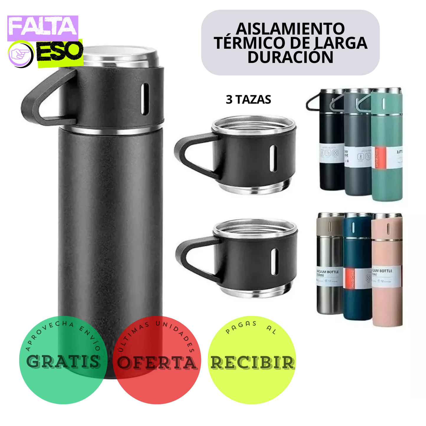 SET TERMO 500 ML + 3 TAZAS