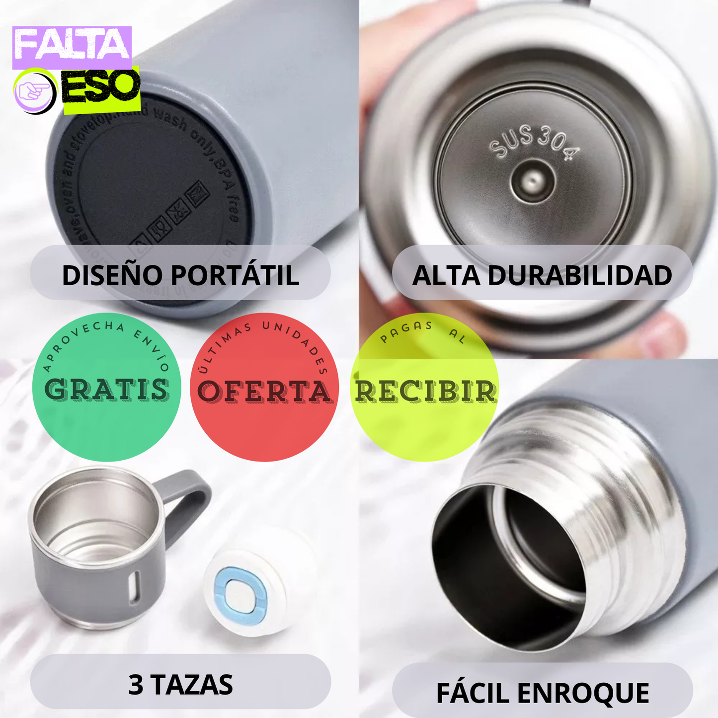 SET TERMO 500 ML + 3 TAZAS